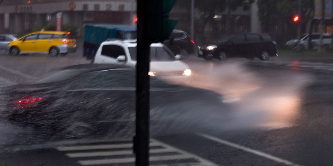 A rainy day in Taipei during the plum rain season.